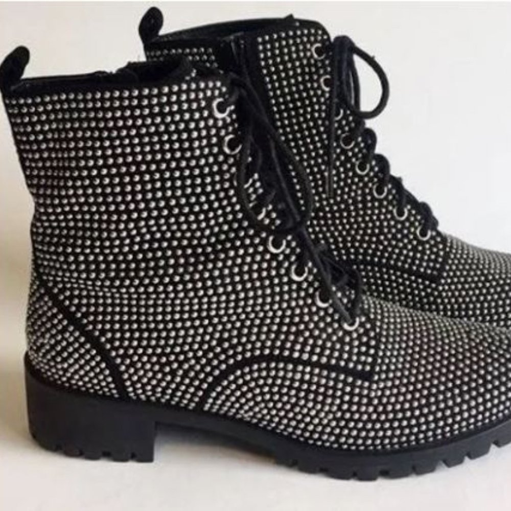 BP Lace up Ankle Boots,  Black with Silver Studs & Side Zipper. Size 9.